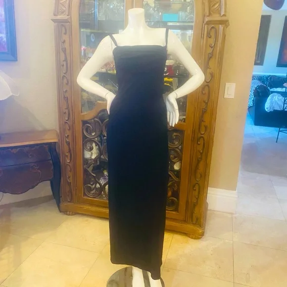 all that jazz black dress Vintage All That Jazz Black Velveteen Maxi Dress M
